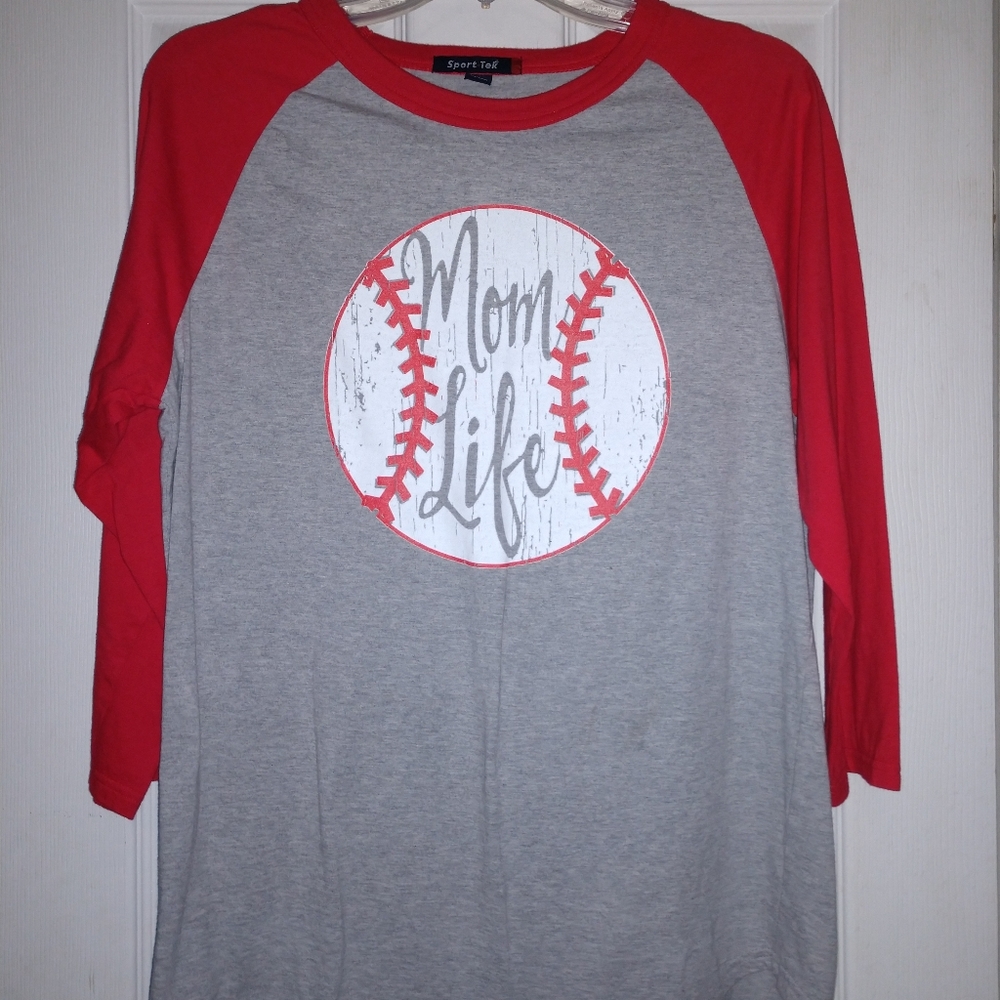 ⚾"MOM LIFE" BASEBALL GRAY CUSTOM RAGLAN TEE